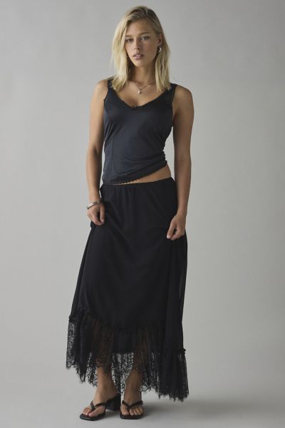 Kimchi Blue Shauna Low-Rise Semi-Sheer Lace Trim Maxi Skirt