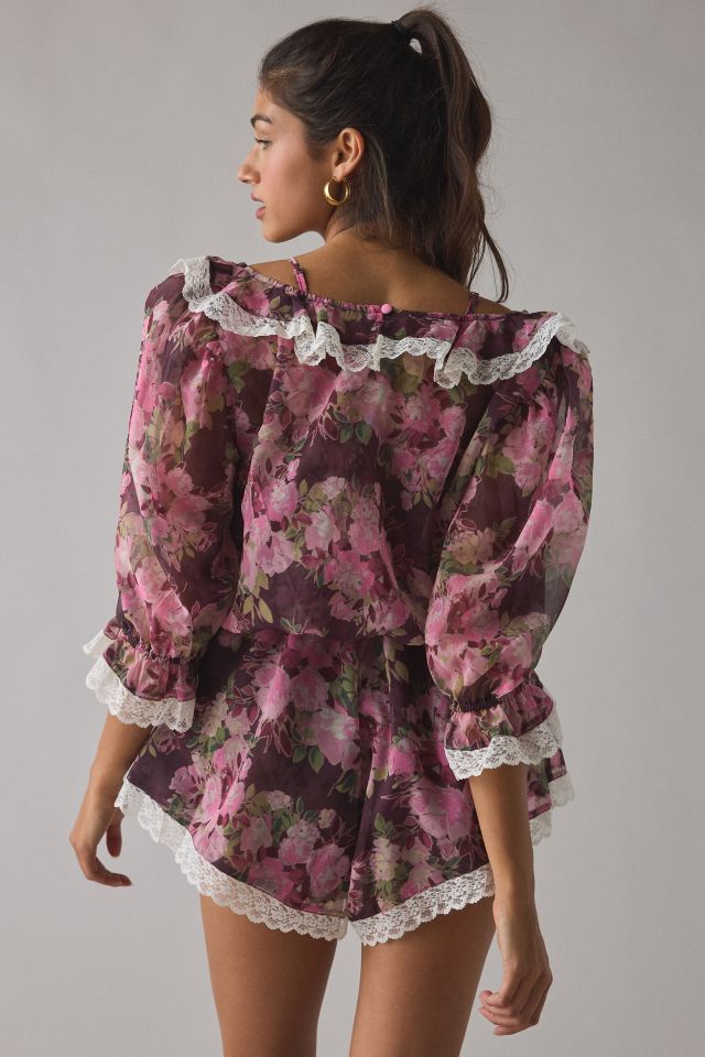 For Love & Lemons Adeline Lace Trim Floral Ruffle Romper #3