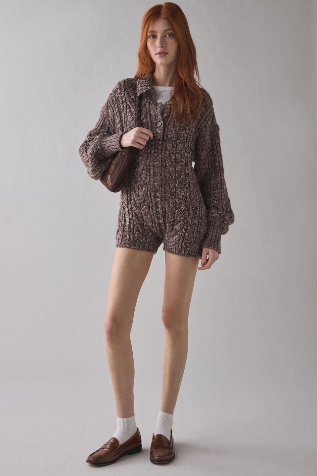 For Love & Lemons Nathalie Collared Cale Knit Romper #1