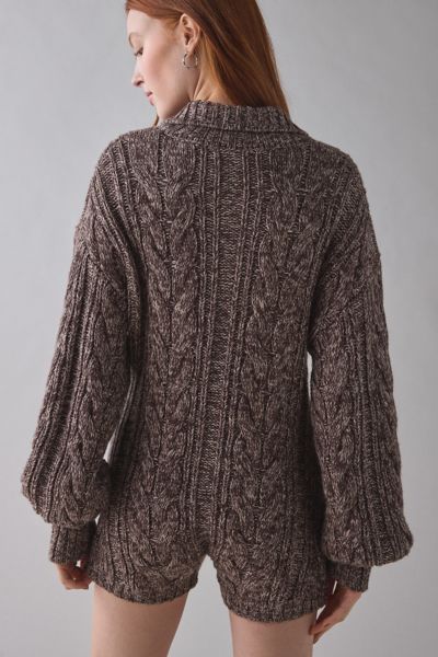 For Love & Lemons Nathalie Collared Cale Knit Romper