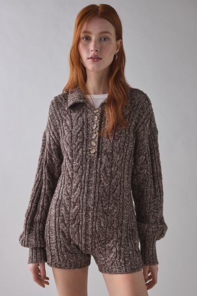 For Love & Lemons Nathalie Collared Cale Knit Romper