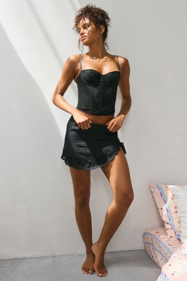 Out From Under Luccia Lace Trim Mini Slip Skirt