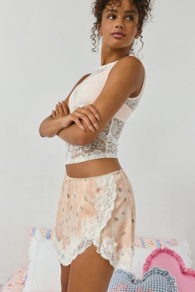 Out From Under Luccia Lace Trim Mini Slip Skirt In Peach, Women's At Urban Outfitters