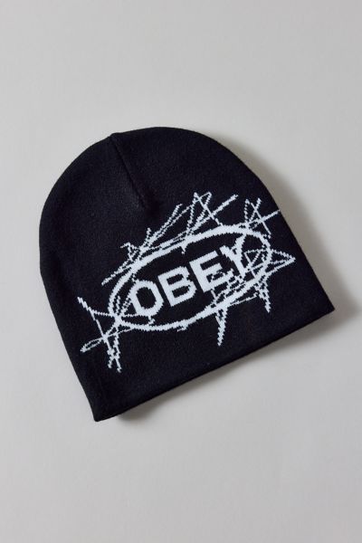 Obey Scream Knit Beanie In Black, Men's At Urban Outfitters In Black