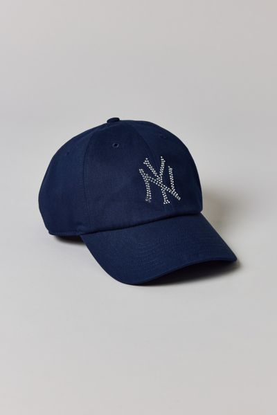 47 Brand Mlb New York Yankees Rhinestone Logo Hat In Navy, Women's At Urban Outfitters In Black