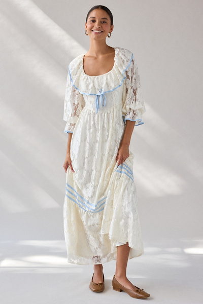 For Love & Lemons Severine Floral Lace Milkmaid Maxi Dress | Urban  Outfitters