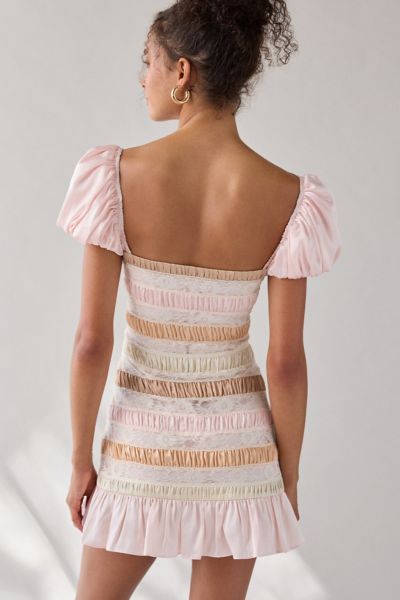 For Love & Lemons Layer Cake Ruched Ruffle Mini Dress