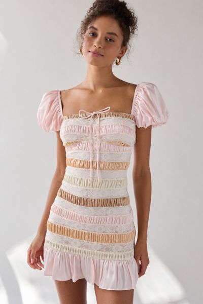For Love & Lemons Layer Cake Ruched Ruffle Mini Dress