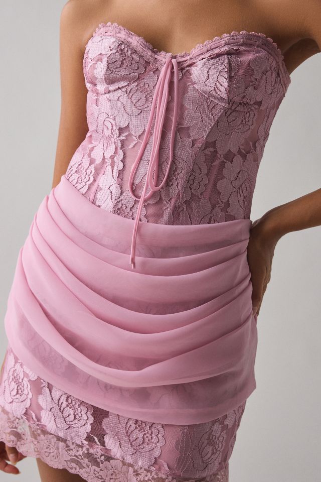 For Love & Lemons Claudia Rose Lace Strapless Mini Dress #1