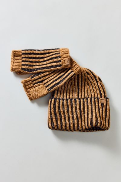 Ugg Chunky Plaited Beanie & Fingerless Mitten Set In Black, Women's At Urban Outfitters In Black