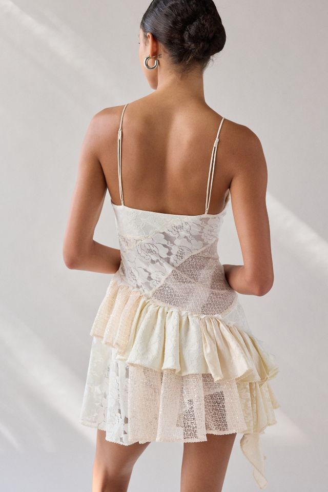 For Love & Lemons Paulina Patchwork Asymmetric Drop Waist Mini Dress #3