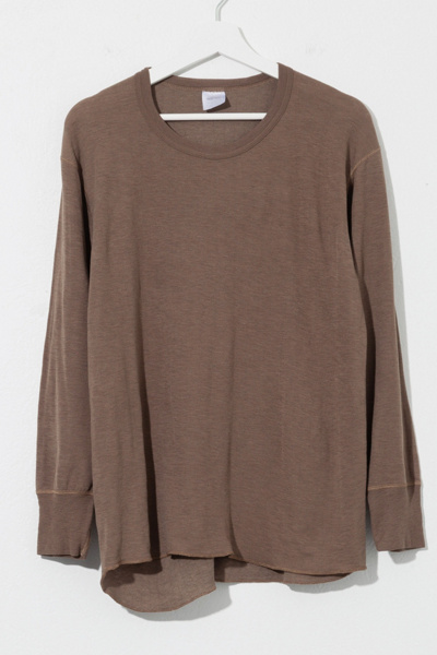 Vintage Y2K Distressed Brown Long Sleeve Thermal Shirt | Urban