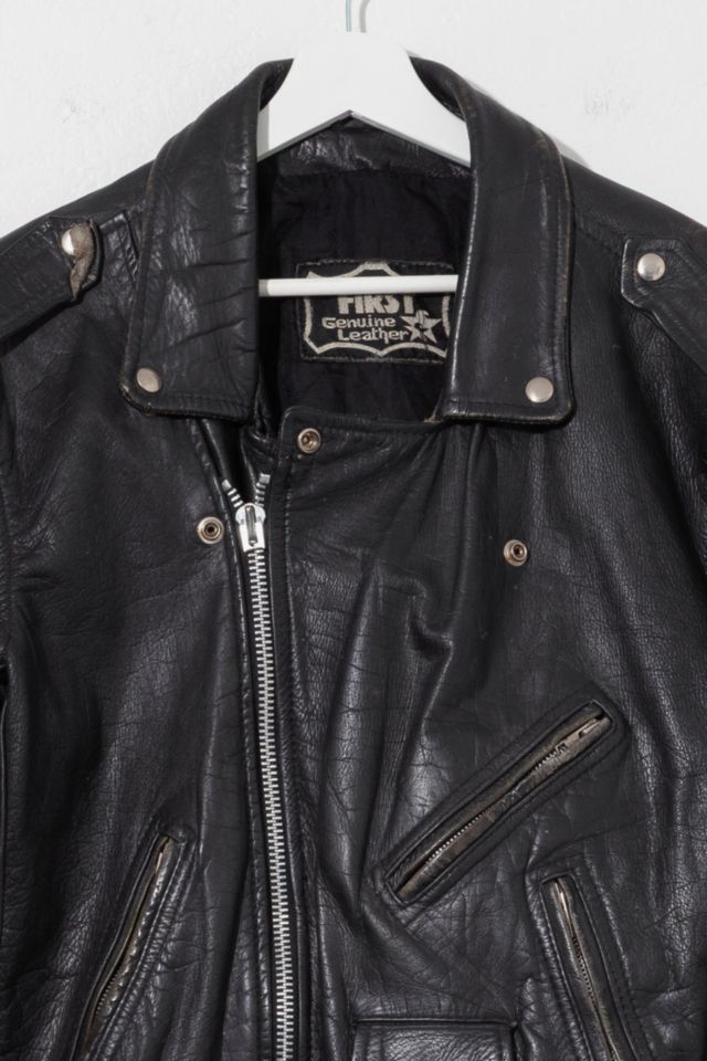 Vintage 1970s Distressed Black Leather Biker Jacket #1