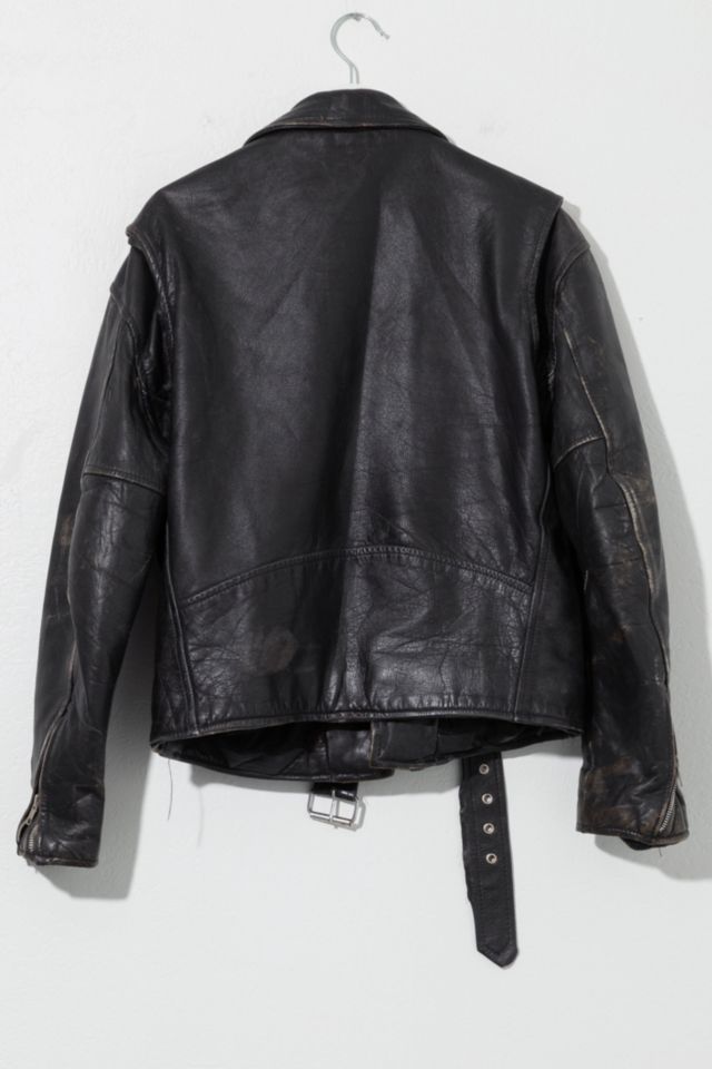 Vintage 1970s Distressed Black Leather Biker Jacket #2
