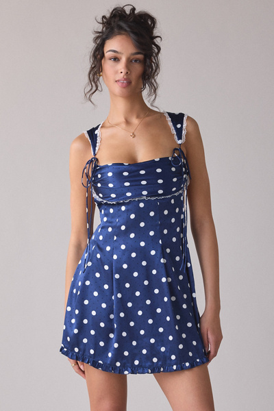 トップス ans dotsloevner MINI DRESS BLUE Good Vibes Deep V-Neckline Ruched Mini Dress Blue– Selfie Leslie