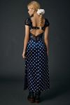 For Love & Lemons Casey Navy Dot Lace Trim Satin Maxi Dress