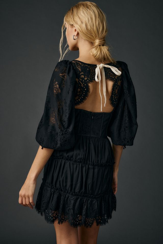 For Love & Lemons Ellis Black Lace Corset Mini Dress #1