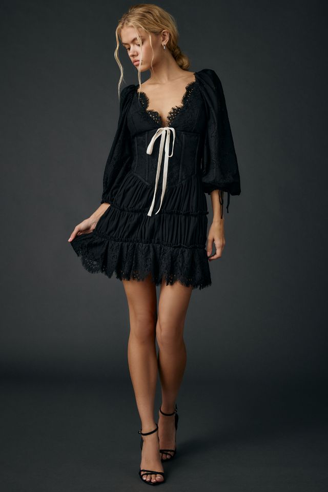 For Love & Lemons Ellis Black Lace Corset Mini Dress #2