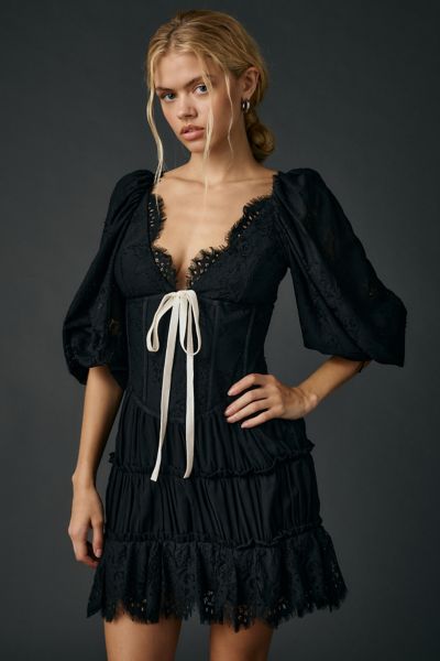 For Love & Lemons Ellis Black Lace Corset Mini Dress