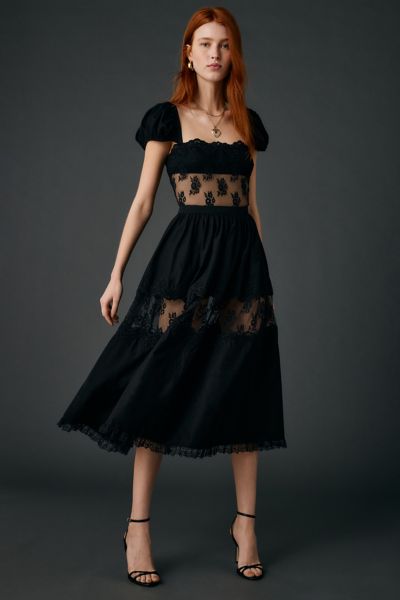 For Love & Lemons Liya Sheer Lace Illusion Midi Dress Product Page