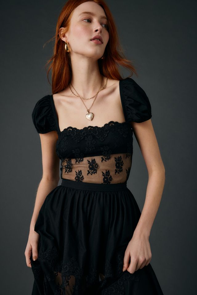 For Love & Lemons Liya Sheer Lace Illusion Midi Dress #1