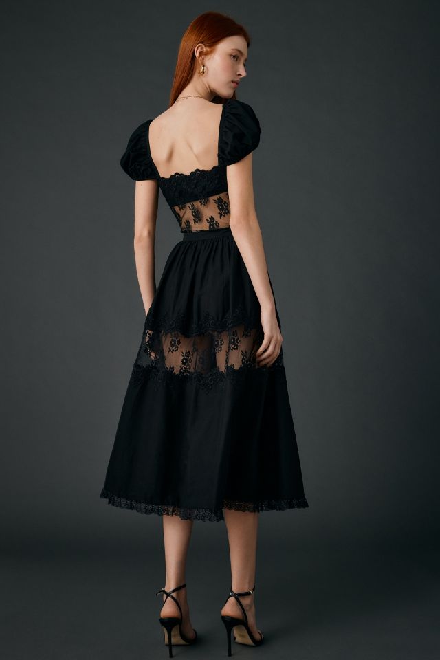 For Love & Lemons Liya Sheer Lace Illusion Midi Dress #3