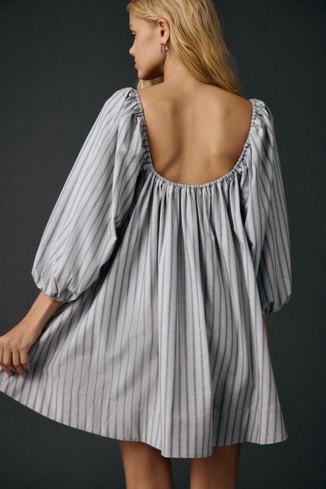 For Love & Lemons Linen Stripe Puff Sleeve Babydoll Mini Dress #2