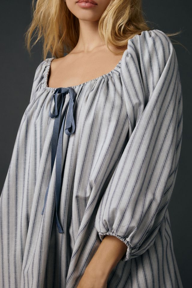 For Love & Lemons Linen Stripe Puff Sleeve Babydoll Mini Dress #3