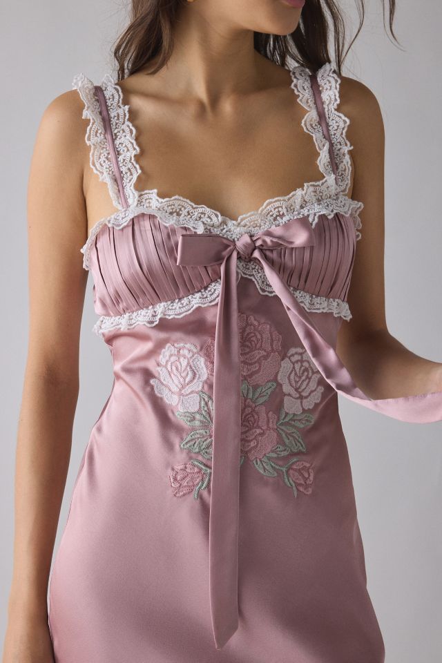 For Love & Lemons Chelsea Lace Trim Satin Maxi Dress #1