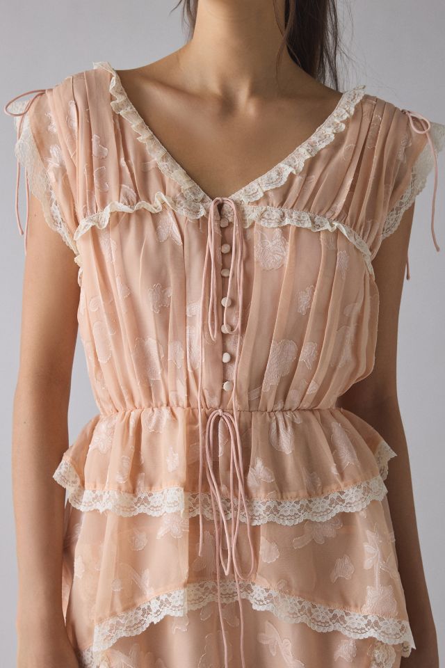 For Love & Lemons Ciara Lace Trim Ruffle Mini Dress #1