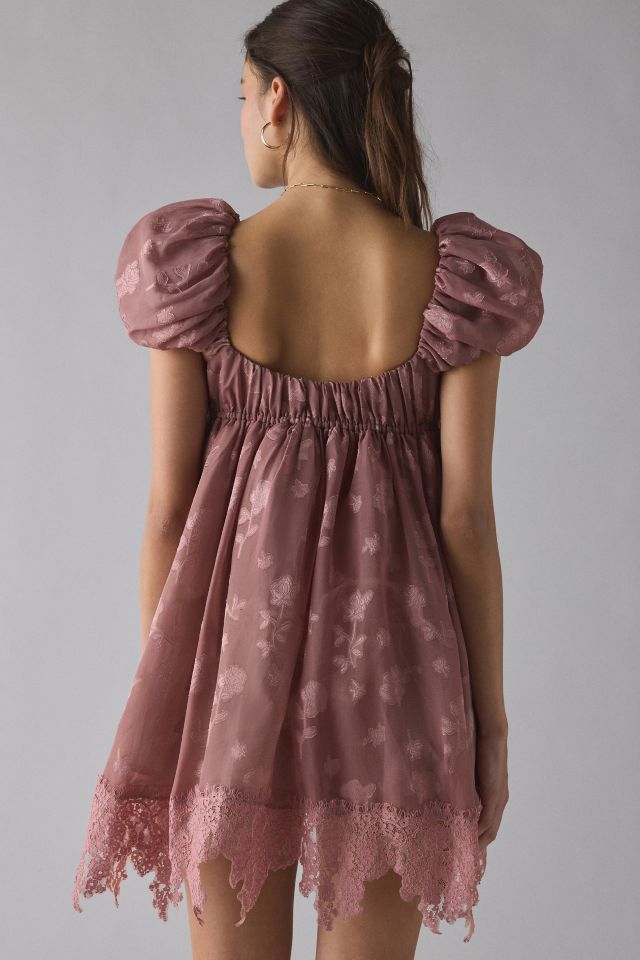 For Love & Lemons Olivia Burnout Satin Floral Chiffon Babydoll Mini Dress #3