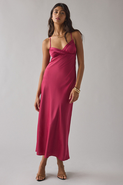 Kimchi Blue Slip It On Tie-back Satin Midi Dress In Cherry, Women's At Urban Outfitters In Red