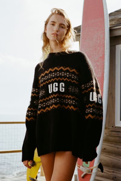 Ugg Isle Oversized Crew Neck Sweater In Black, Women's At Urban Outfitters In Multi