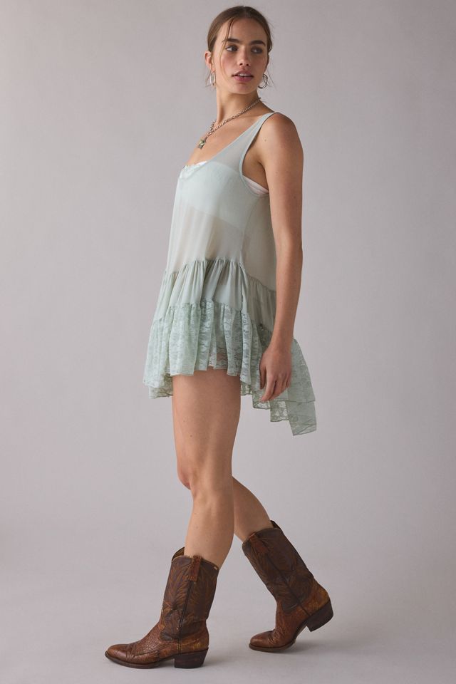 Out From Under River Ruffle Lace Trim Slip Dress
