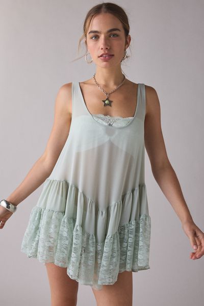 Out From Under River Ruffle Lace Trim Slip Dress