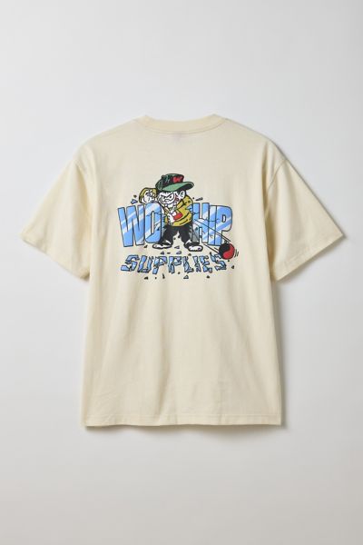 Worship Supplies Menace Graphic Tee In Ivory, Men's At Urban Outfitters In Neutral