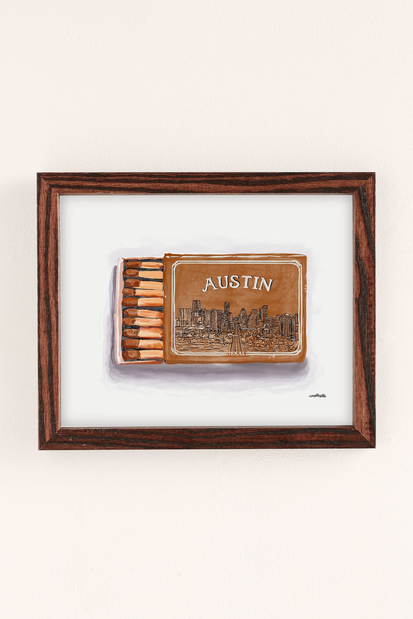 carolineellisart Austin Matchbox Art Print - Walnut Wood Frame, Regular, 13X19