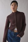 House Of Sunny Rosewood Brown Chunky Rib Peggy Zip-Up Cardigan