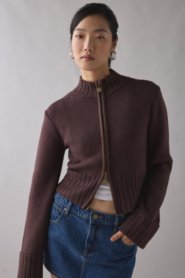 House Of Sunny Rosewood Brown Chunky Rib Peggy Zip-Up Cardigan #3