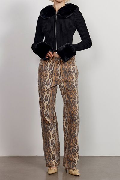 House of Sunny Jessie Leopard Print Straight Jeans