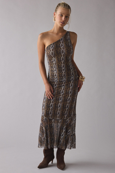 knee length dresses for ladies Deliana Layered Bra-Detail Ruched Midaxi Dress in Leopard Print