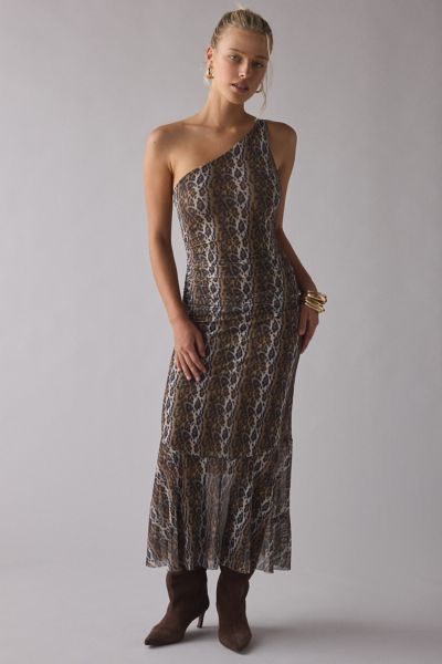Robe longue asymétrique à une épaule et imprimé léopard House Of Sunny