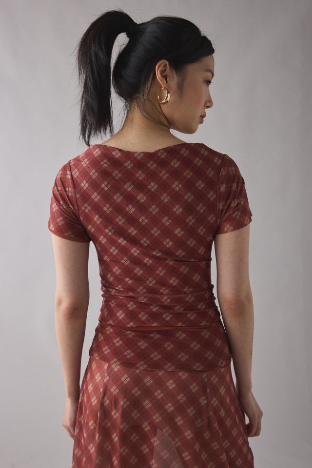 House Of Sunny Retro Check Sheer Mesh Top #1