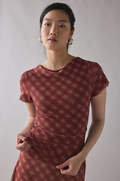 House Of Sunny Retro Check Sheer Mesh Top