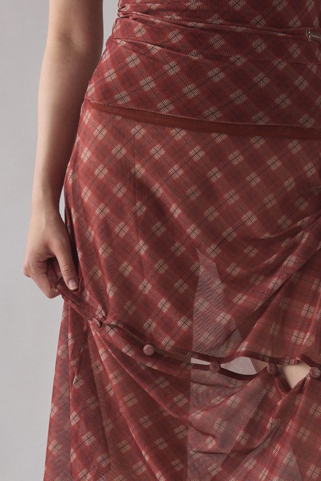 House Of Sunny Retro Check Sheer Mesh Asymmetric Midi Skirt #3