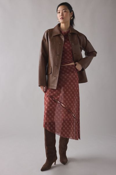 House Of Sunny Retro Check Sheer Mesh Asymmetric Midi Skirt