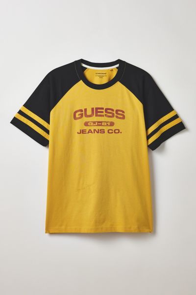 Guess Jeans Raglan Sleeve Graphic T-shirt In Yellow