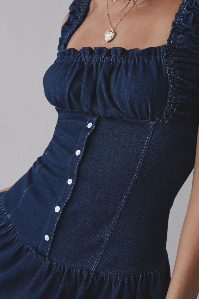 Frankies Bikinis Christa Denim Drop-Waist Mini Dress #1