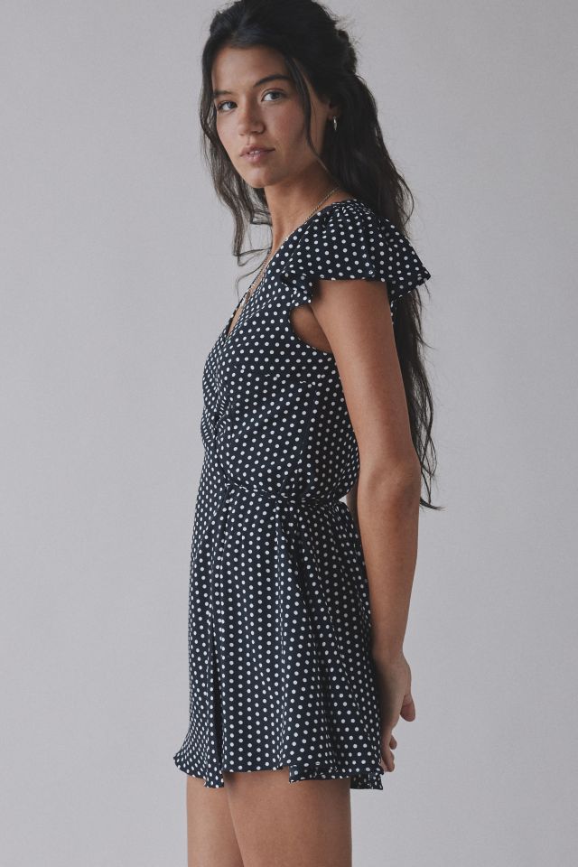 Frankies Bikinis Lucy Dotty Crepe Wrap Mini Dress #3