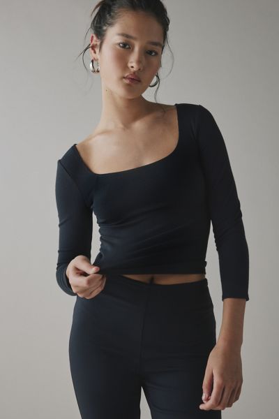 BDG Andie 3/4 Sleeve Square Neck Cropped Tee